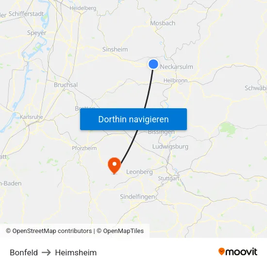 Bonfeld to Heimsheim map