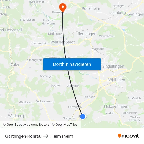 Gärtringen-Rohrau to Heimsheim map