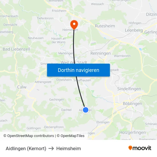 Aidlingen (Kernort) to Heimsheim map
