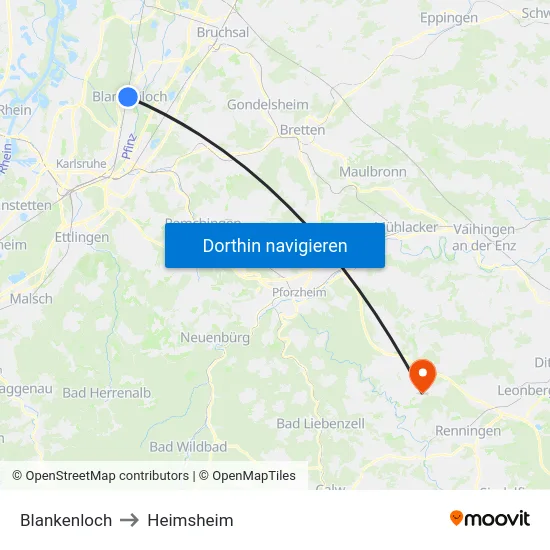 Blankenloch to Heimsheim map