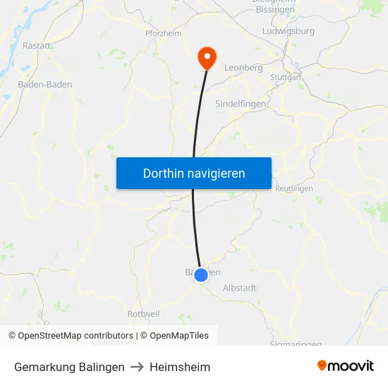 Gemarkung Balingen to Heimsheim map