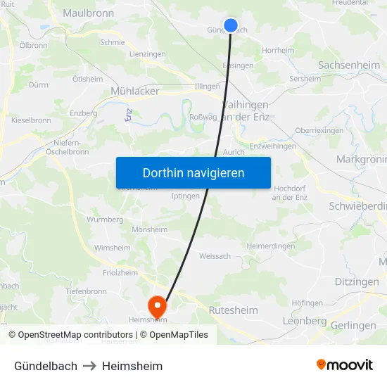 Gündelbach to Heimsheim map