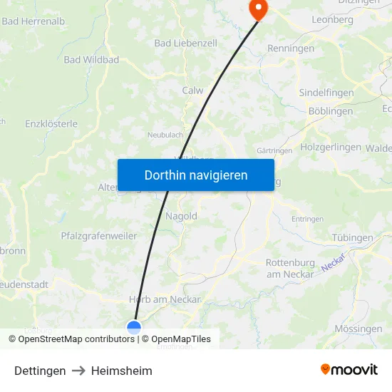 Dettingen to Heimsheim map