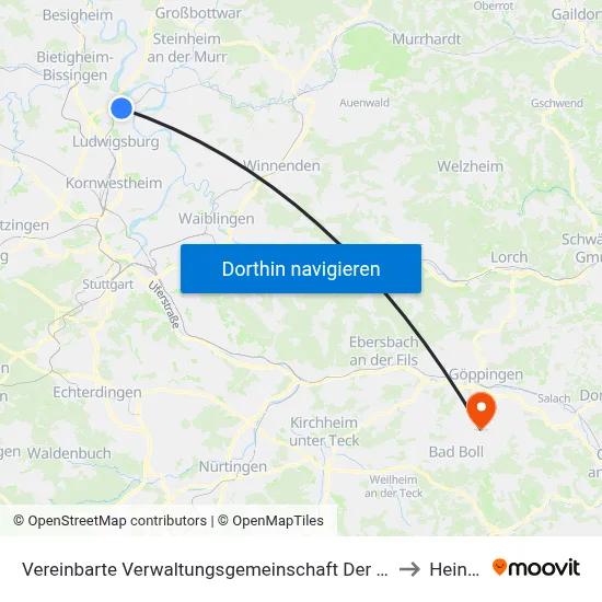 Vereinbarte Verwaltungsgemeinschaft Der Stadt Freiberg am Neckar to Heiningen map