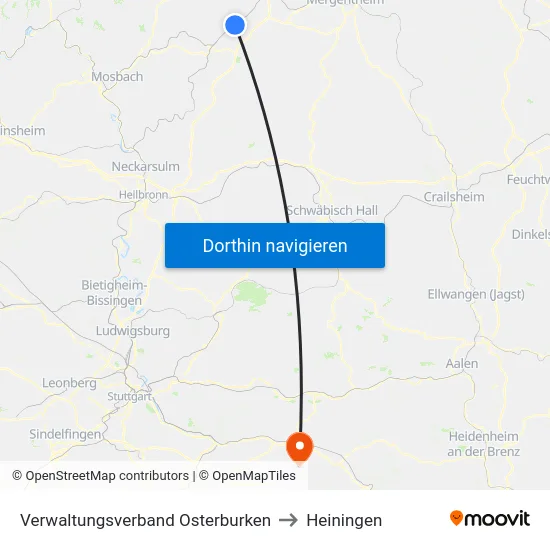 Verwaltungsverband Osterburken to Heiningen map