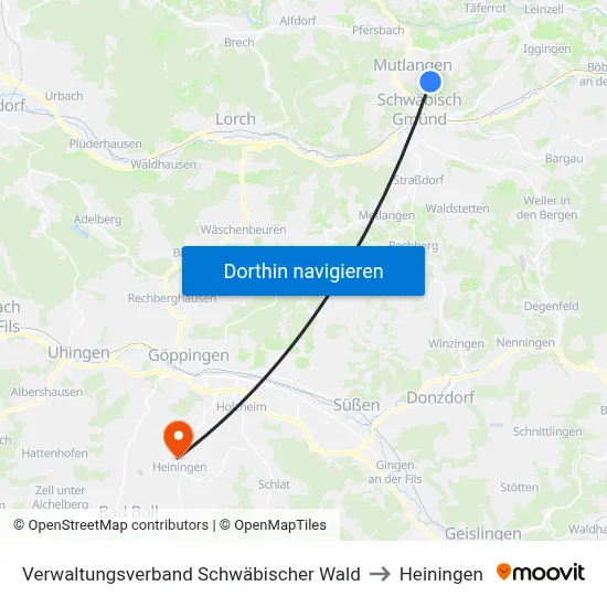 Verwaltungsverband Schwäbischer Wald to Heiningen map