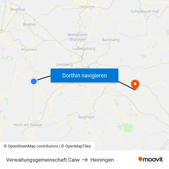 Verwaltungsgemeinschaft Calw to Heiningen map