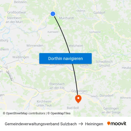 Gemeindeverwaltungsverband Sulzbach to Heiningen map