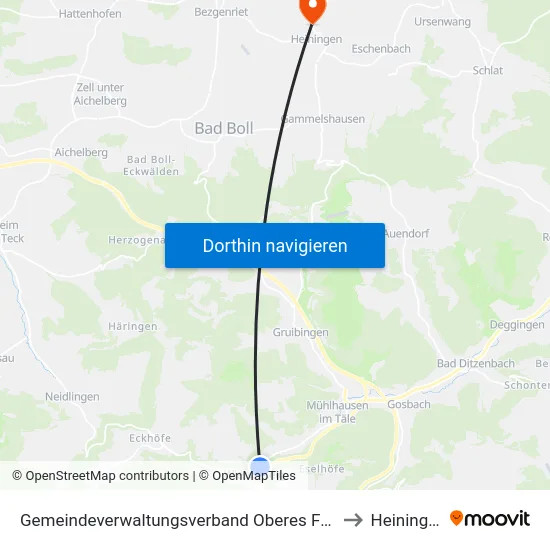 Gemeindeverwaltungsverband Oberes Filstal to Heiningen map