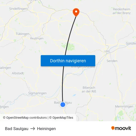 Bad Saulgau to Heiningen map