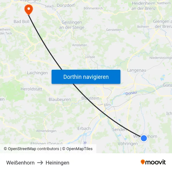 Weißenhorn to Heiningen map