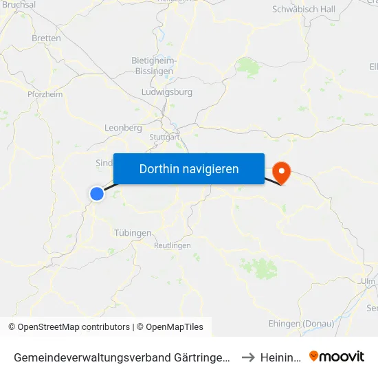 Gemeindeverwaltungsverband Gärtringen/Ehningen to Heiningen map