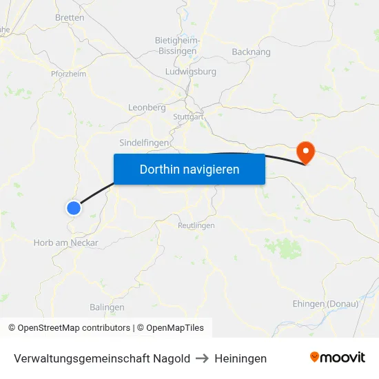 Verwaltungsgemeinschaft Nagold to Heiningen map