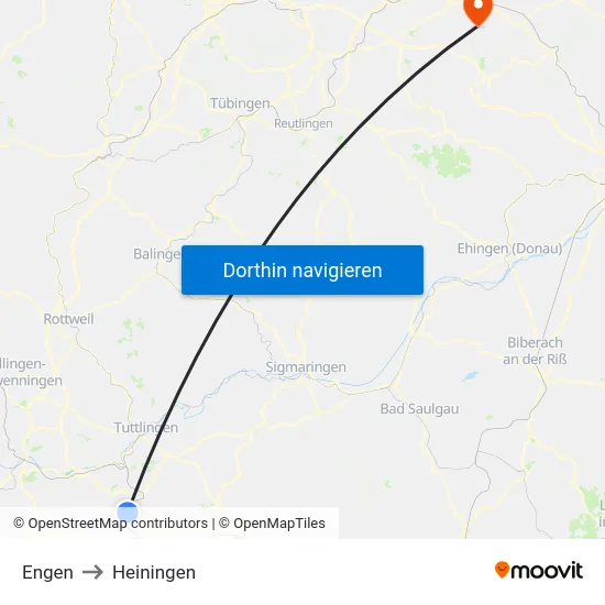 Engen to Heiningen map