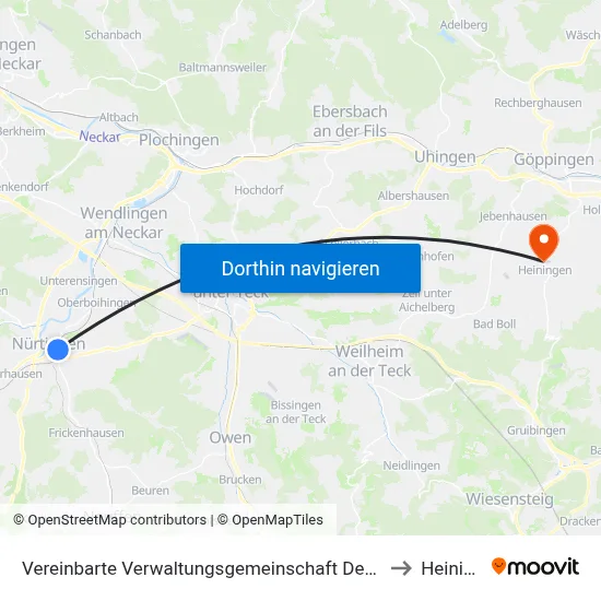 Vereinbarte Verwaltungsgemeinschaft Der Stadt Nürtingen to Heiningen map