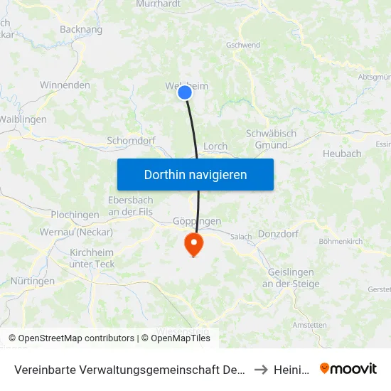 Vereinbarte Verwaltungsgemeinschaft Der Stadt Welzheim to Heiningen map
