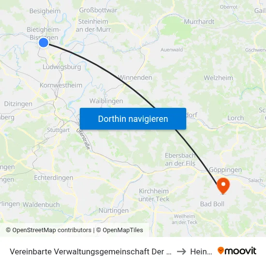 Vereinbarte Verwaltungsgemeinschaft Der Stadt Bietigheim-Bissingen to Heiningen map