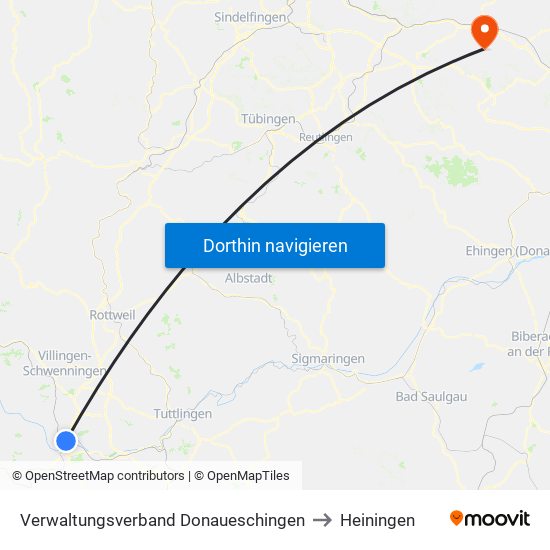 Verwaltungsverband Donaueschingen to Heiningen map