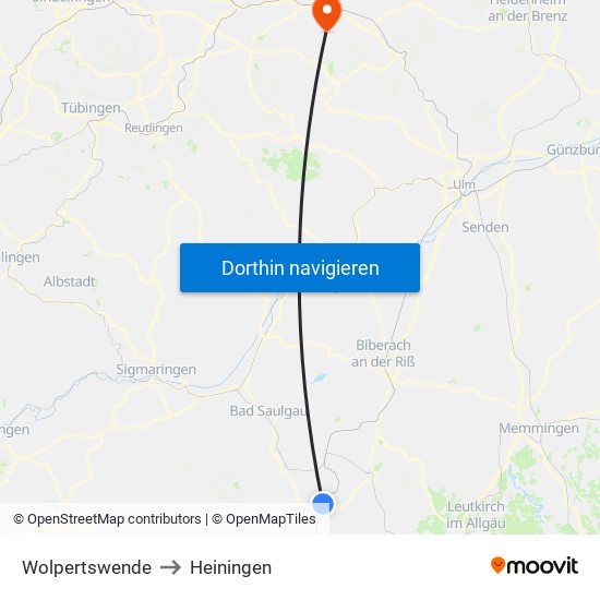 Wolpertswende to Heiningen map