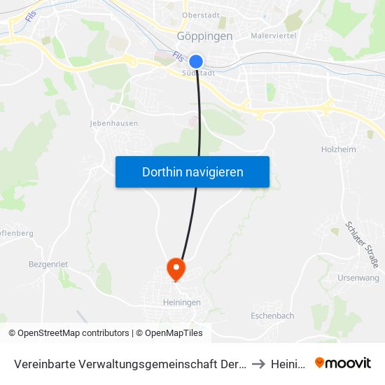 Vereinbarte Verwaltungsgemeinschaft Der Stadt Göppingen to Heiningen map