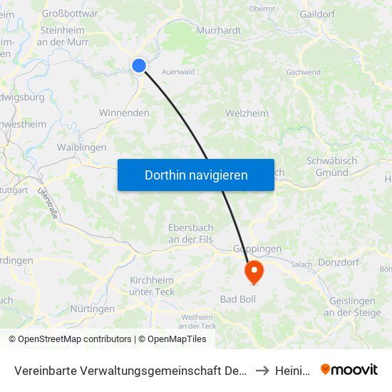 Vereinbarte Verwaltungsgemeinschaft Der Stadt Backnang to Heiningen map