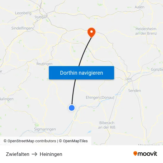 Zwiefalten to Heiningen map