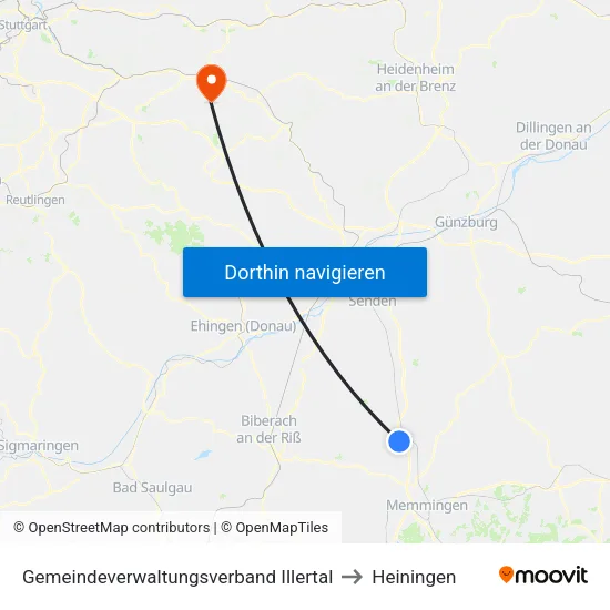 Gemeindeverwaltungsverband Illertal to Heiningen map