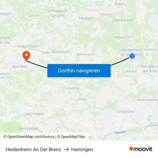 Heidenheim An Der Brenz to Heiningen map