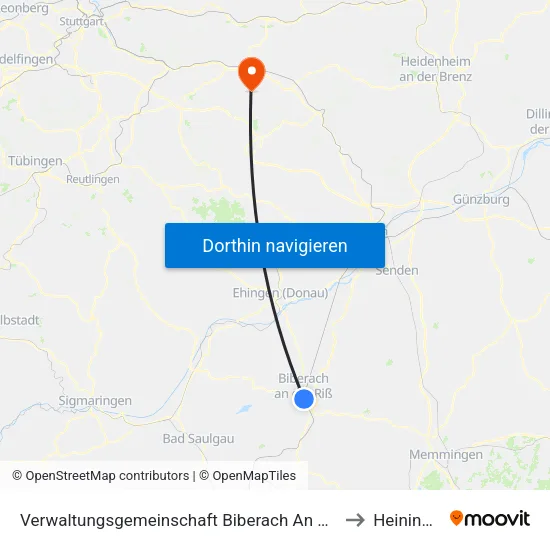Verwaltungsgemeinschaft Biberach An Der Riß to Heiningen map