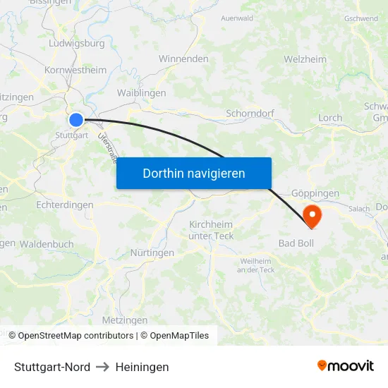 Stuttgart-Nord to Heiningen map