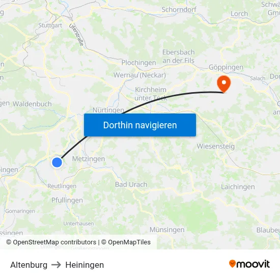 Altenburg to Heiningen map