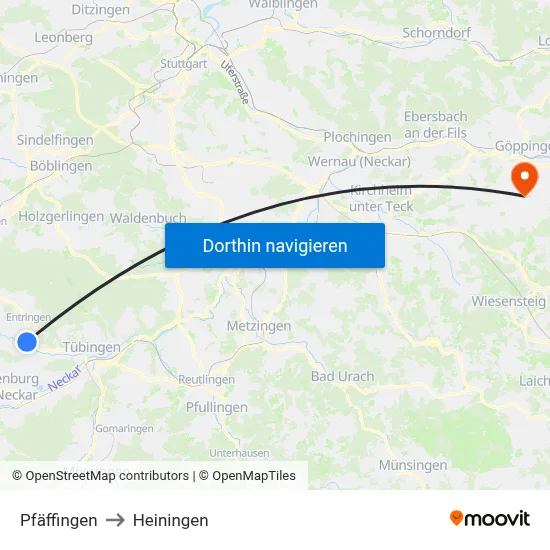 Pfäffingen to Heiningen map
