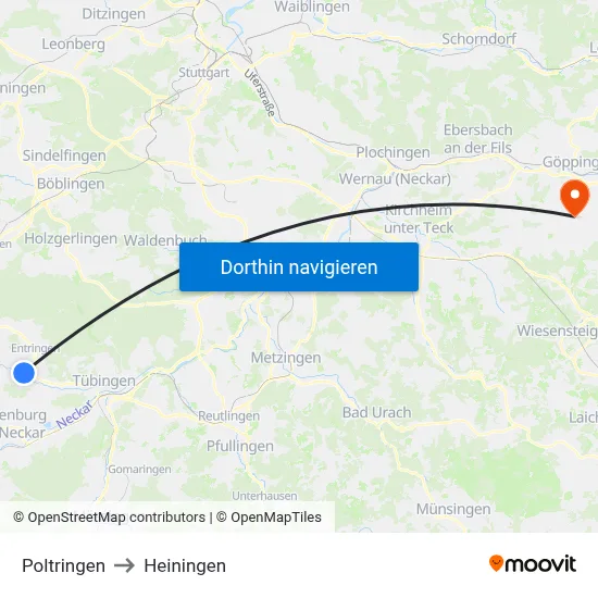 Poltringen to Heiningen map