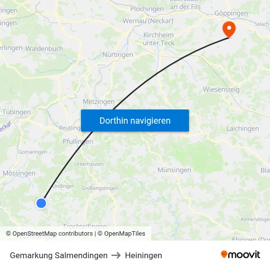 Gemarkung Salmendingen to Heiningen map