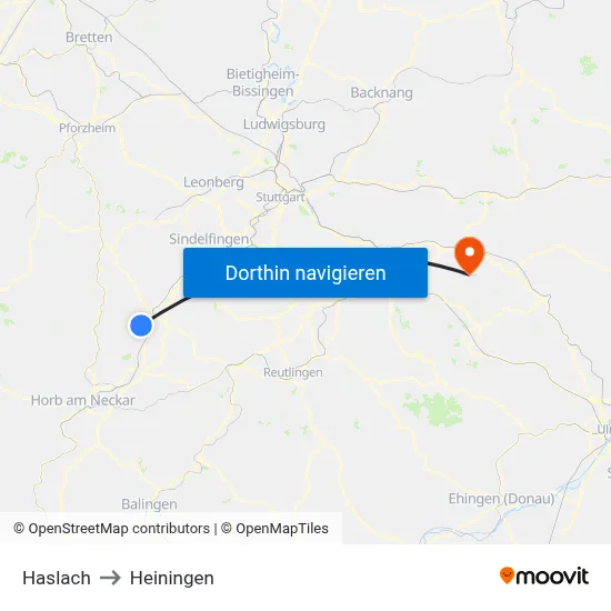 Haslach to Heiningen map