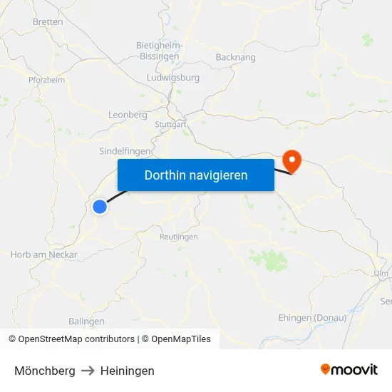 Mönchberg to Heiningen map