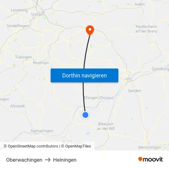 Oberwachingen to Heiningen map