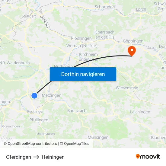 Oferdingen to Heiningen map