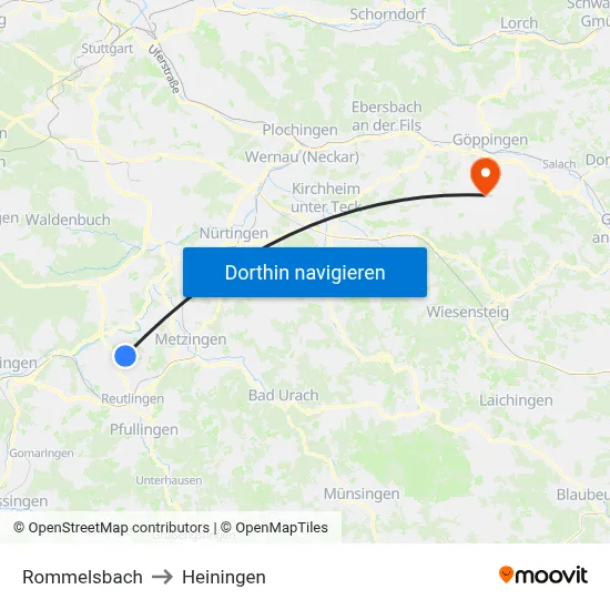 Rommelsbach to Heiningen map