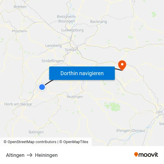 Altingen to Heiningen map