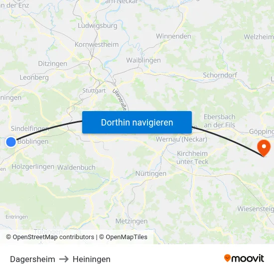 Dagersheim to Heiningen map