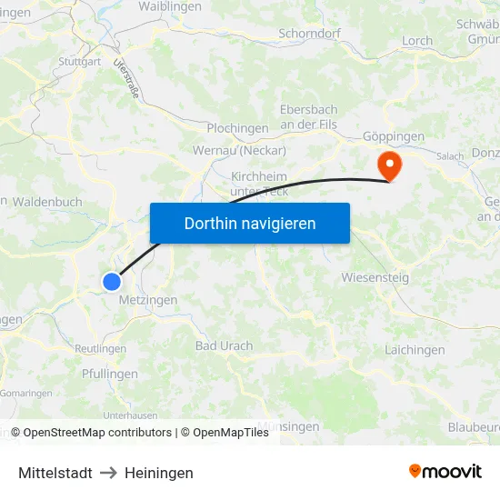 Mittelstadt to Heiningen map