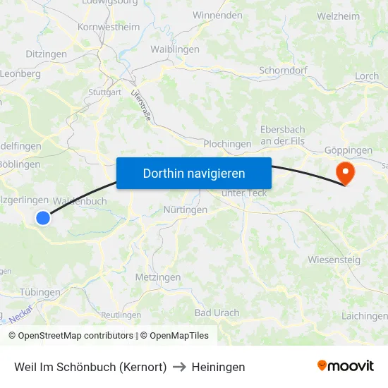 Weil Im Schönbuch (Kernort) to Heiningen map