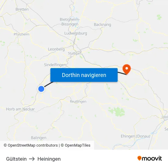 Gültstein to Heiningen map
