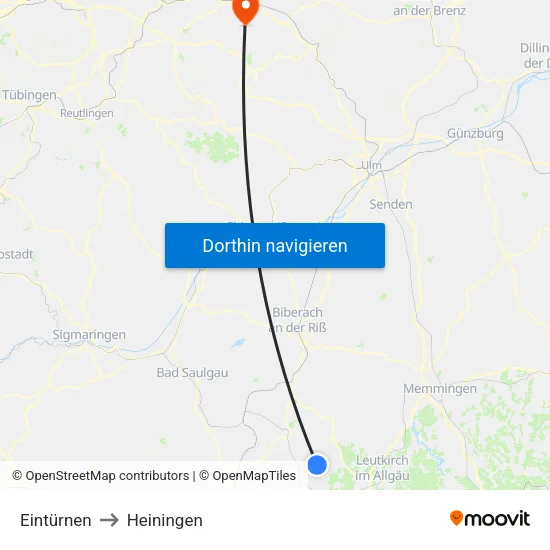 Eintürnen to Heiningen map