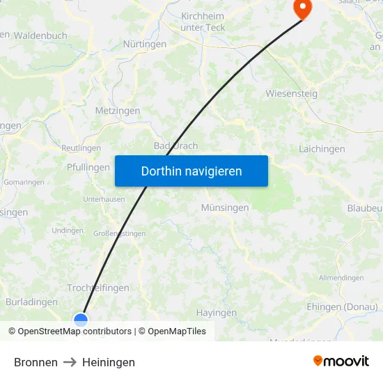 Bronnen to Heiningen map