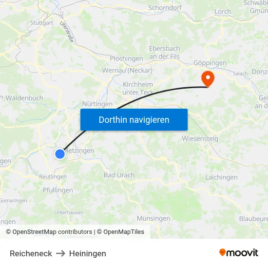 Reicheneck to Heiningen map