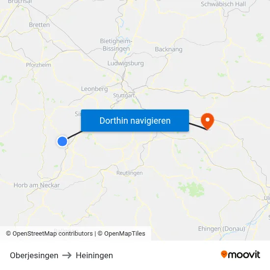 Oberjesingen to Heiningen map
