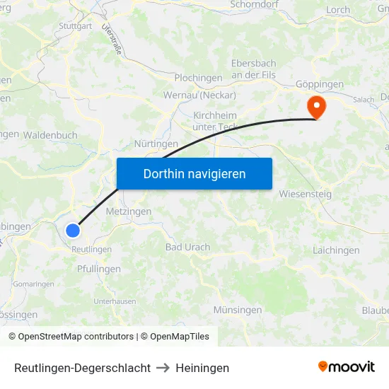 Reutlingen-Degerschlacht to Heiningen map
