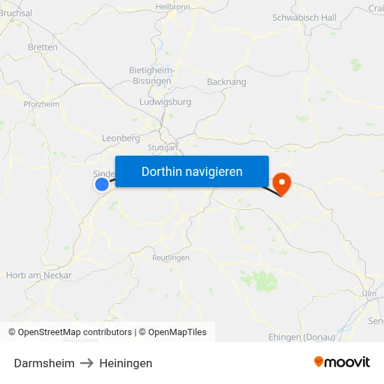 Darmsheim to Heiningen map